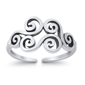 Wind Symbol Adjustable Toe Ring 925 Sterling Silver (9mm)